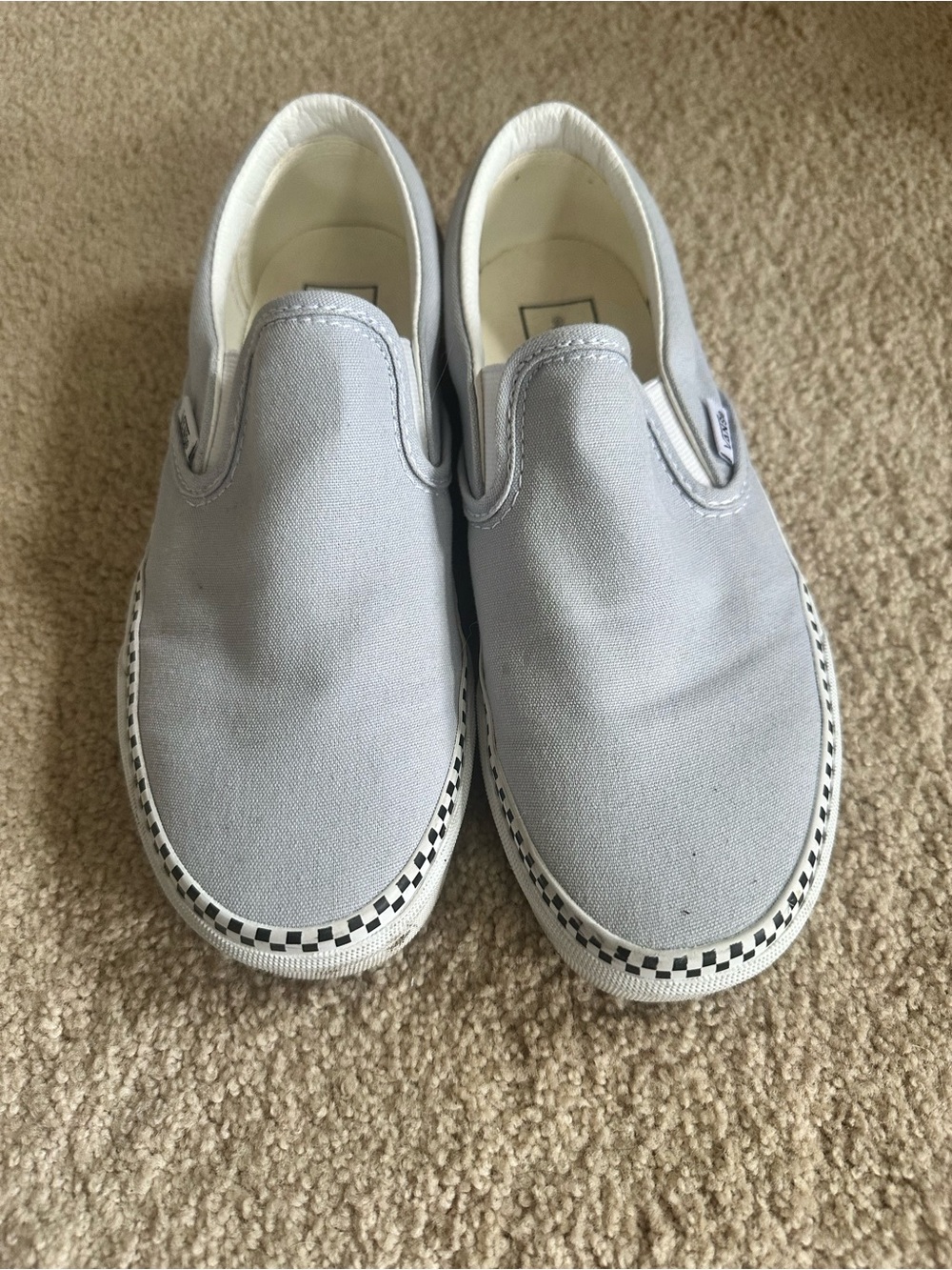 Vans Unisex Slip-On Sneakers in Light Gray with Checker Trim